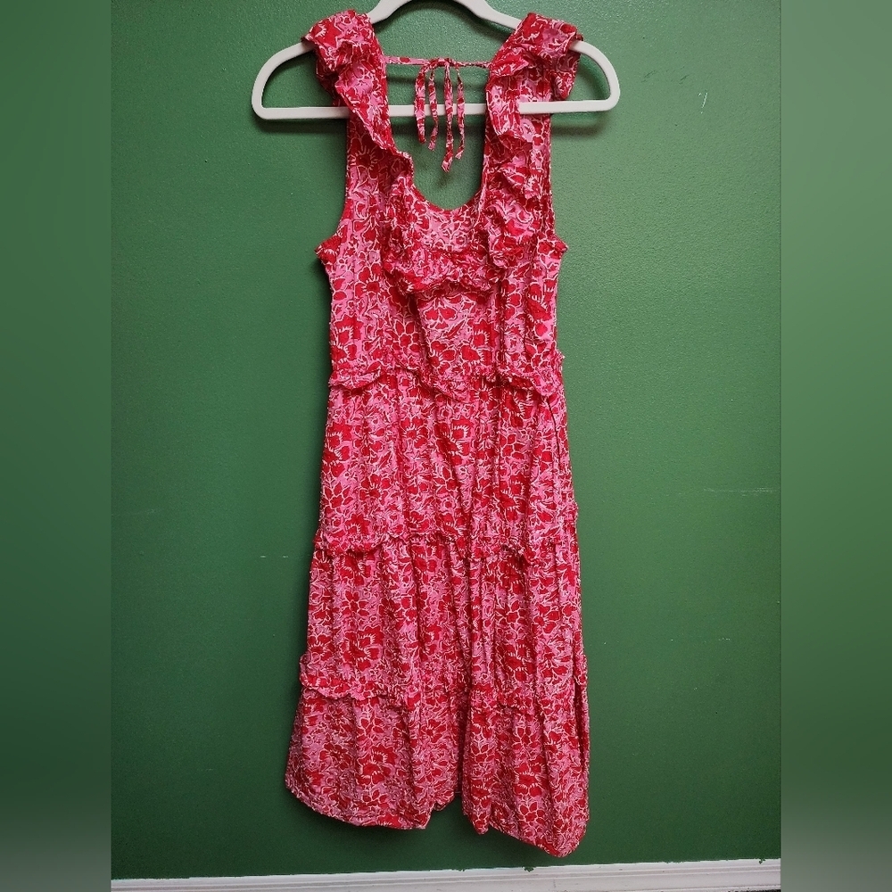 J.Crew Pink & Red Floral Ruffle Tiered Dress – Size 12
